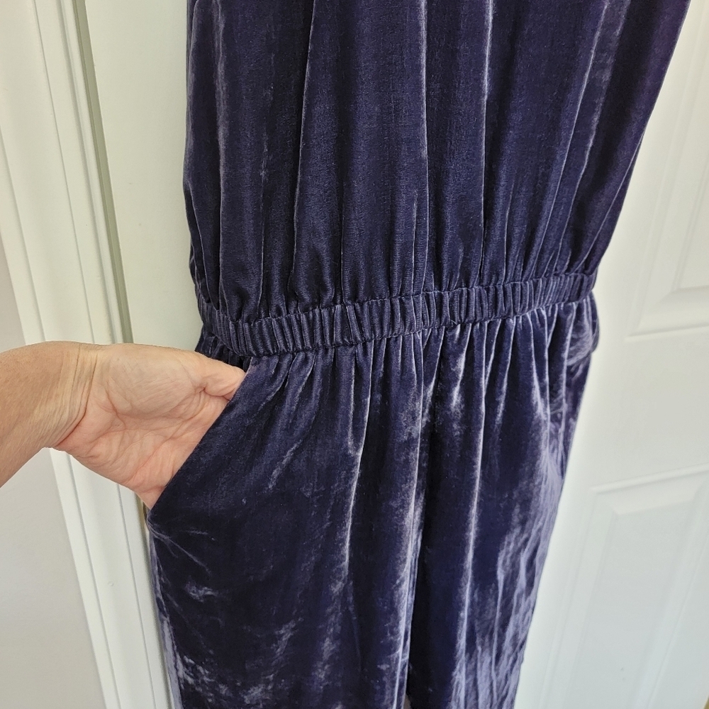 LOFT Velvet Halter Neck Sleeveless Jumpsuit Holiday Party Blue Purple Small - Picture 6 of 16